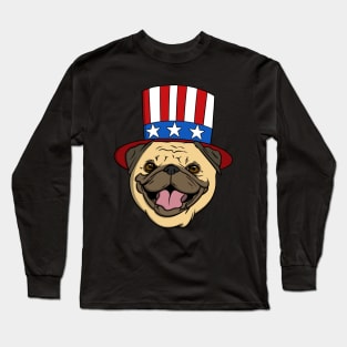 Pug Face American Top Hat Long Sleeve T-Shirt